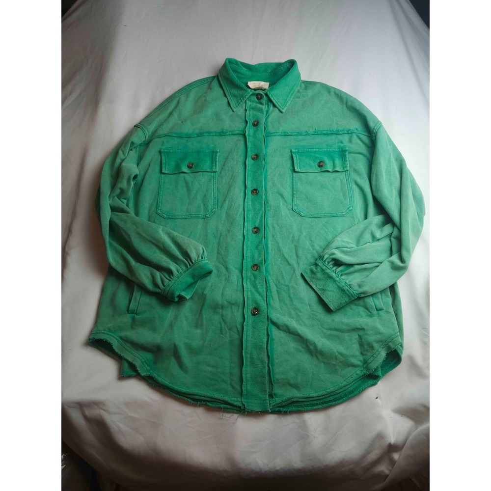 Fantastic Fawn Shirt Womens Large Green Knit Oversized Button Down Long Sleeve